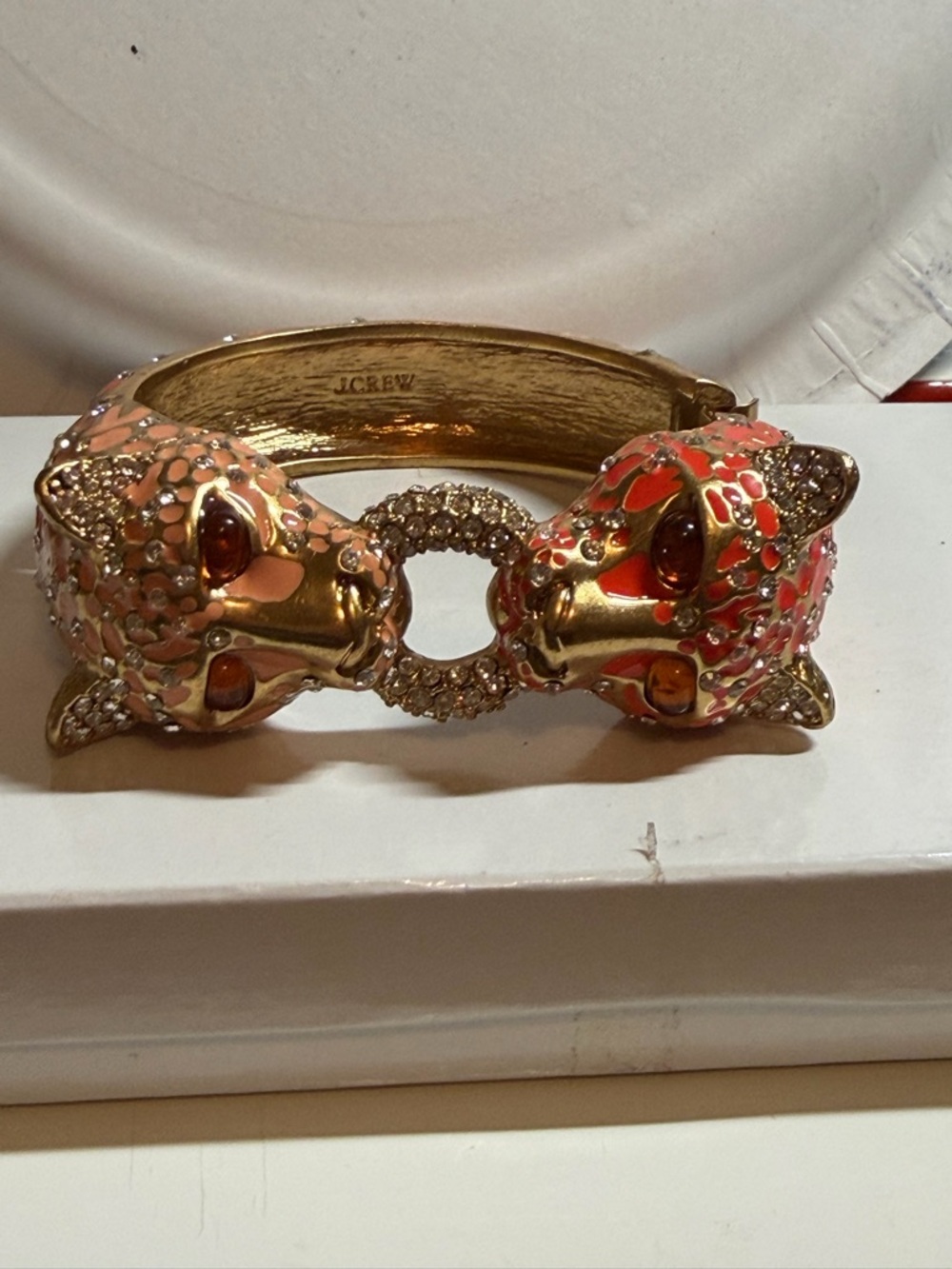 J. Crew Gold-Tone Double Leopard Bracelet with Orange Enamel and Crystal Accents - Picture 4 of 8